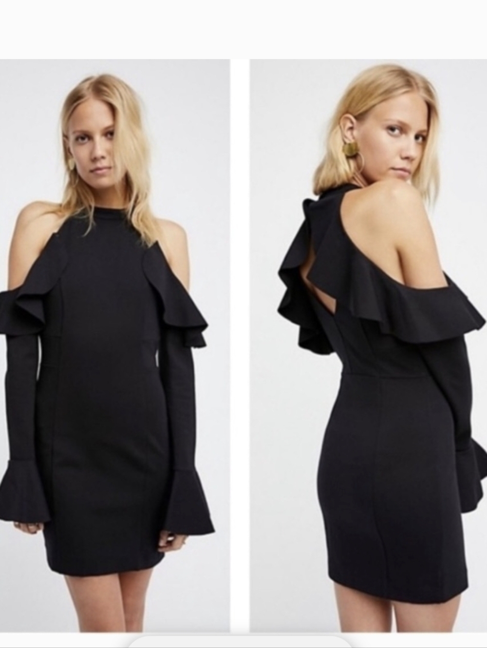 Free People Off Shoulder Ruffle Black Sweet Talk Dress Size Small